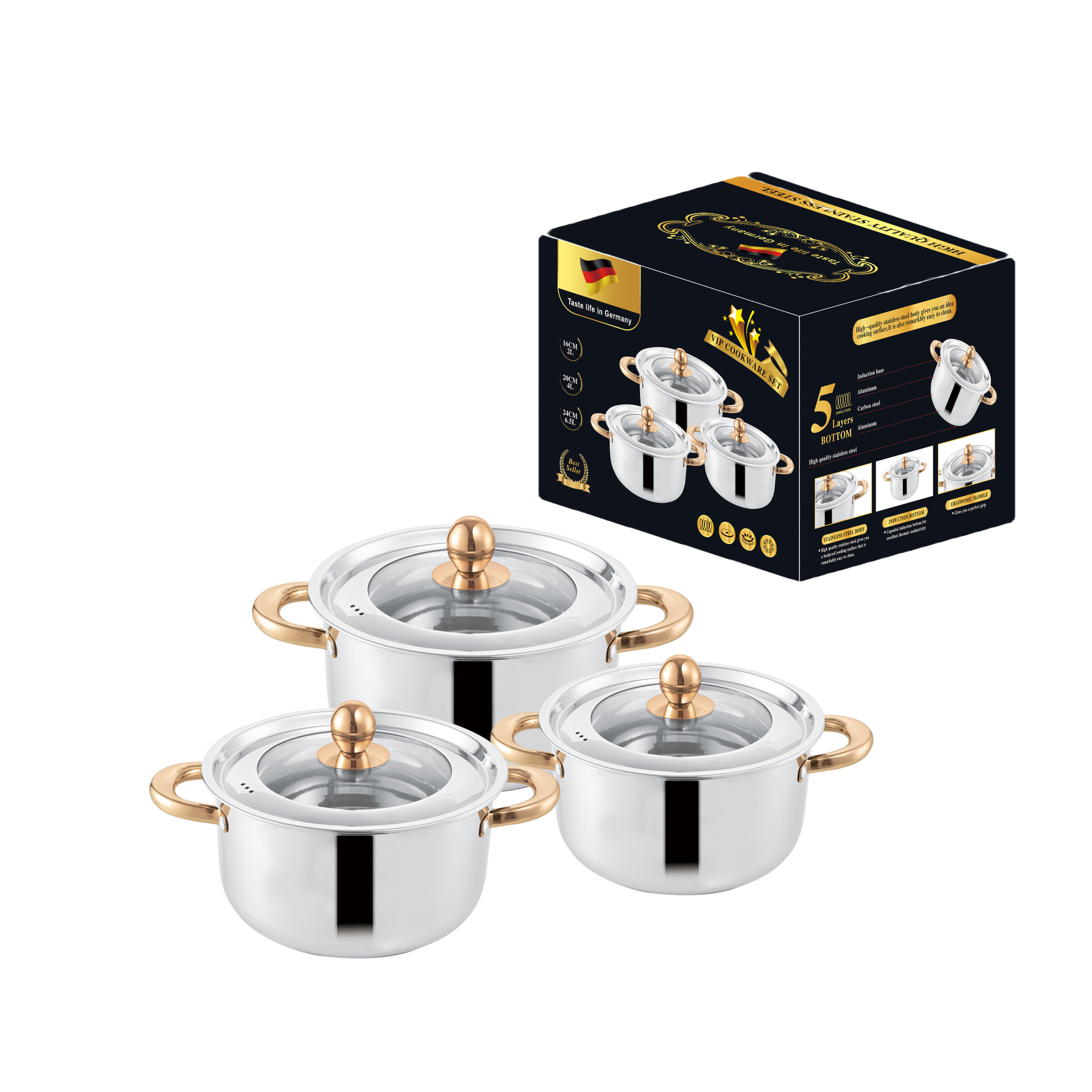 Apple pot set (3-piece gold set)