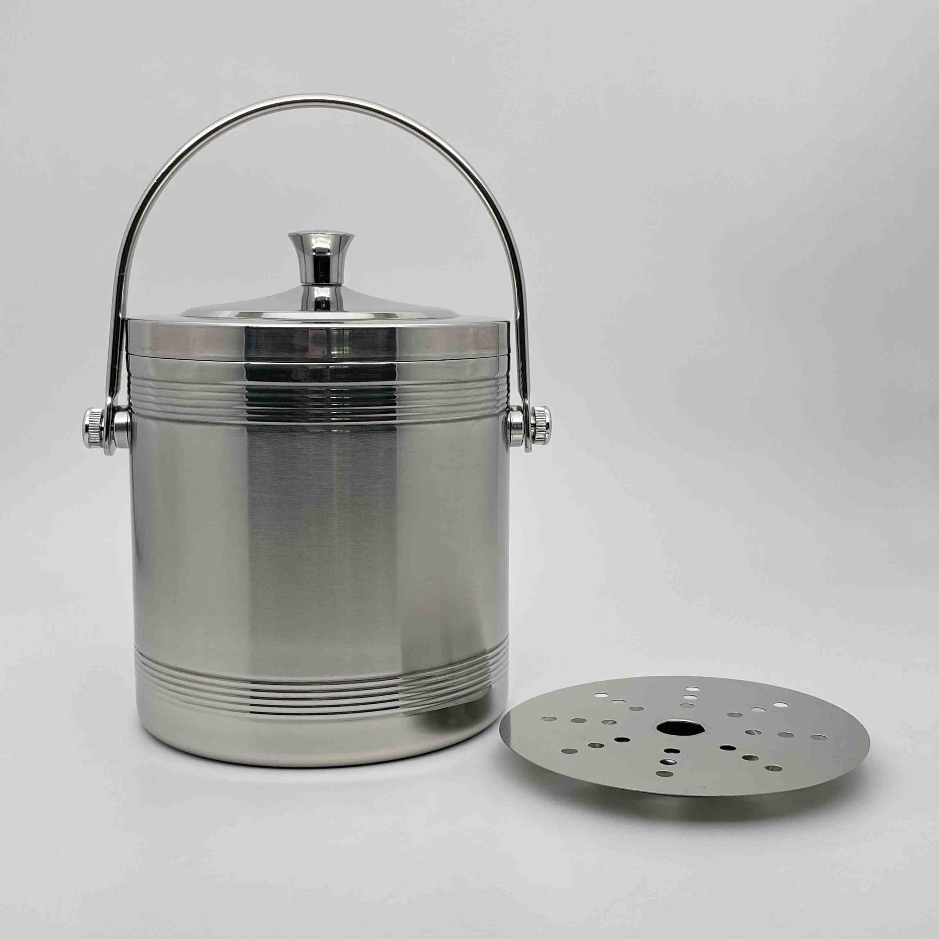 Double Wall Straight Stainless Steel Ice Bucket with Thread Surface