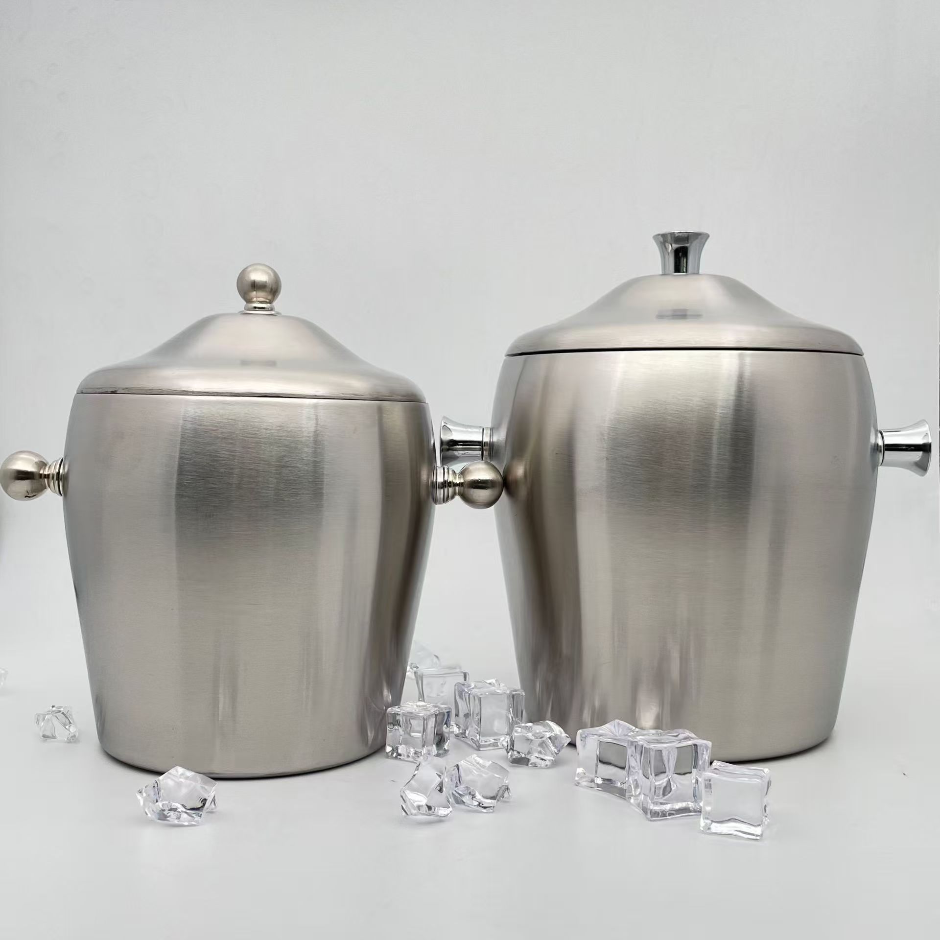 Stainless Steel Ice Bucket, Drum Shape with Double Handles