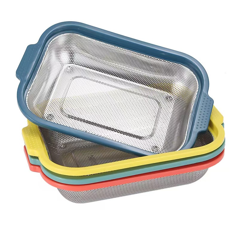 Square Fine Hole Basket with Plastic Rim