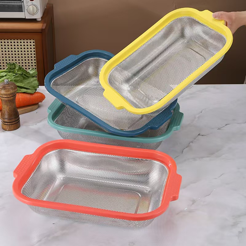 Square Fine Hole Basket with Plastic Rim
