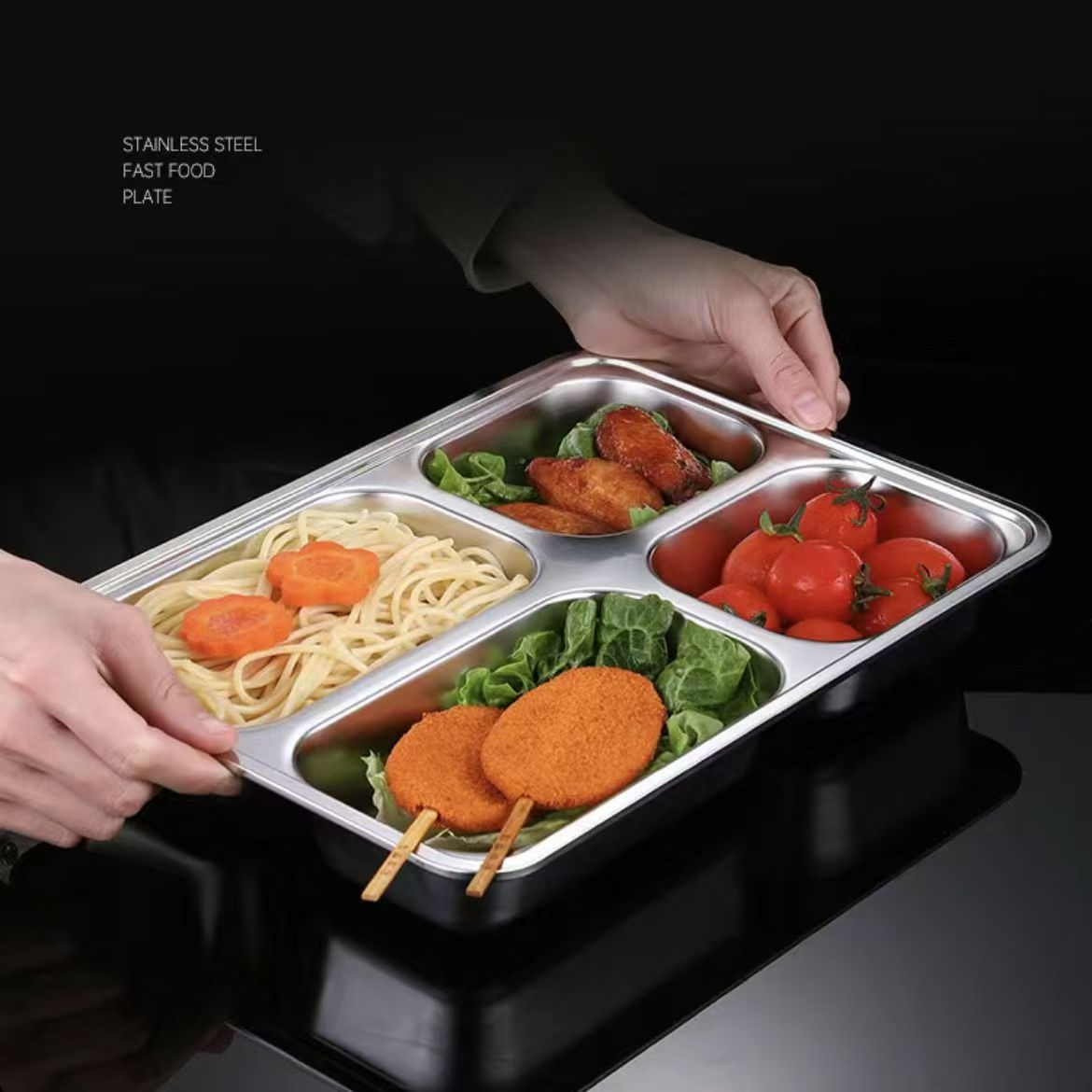 4 Compartment Stainless Steel Fast Food Tray